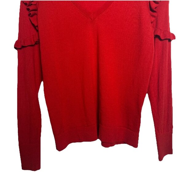 Banana Republic Womens 100% Merino Wool Medium Petite Sweater Ruffle Long Sleeve - Picture 4 of 11